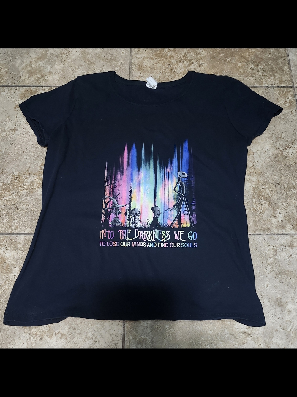 Nightmare Before Christmas Black Short-Sleeve Graphic T with Multicolor Aurora